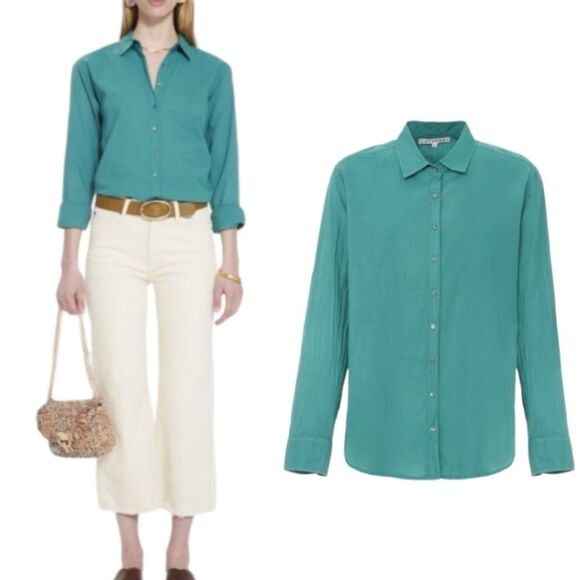 Xirena Blue Teal 100% Cotton Long Sleeve Beau Button Down Shirt Lightweight S - Picture 1 of 11